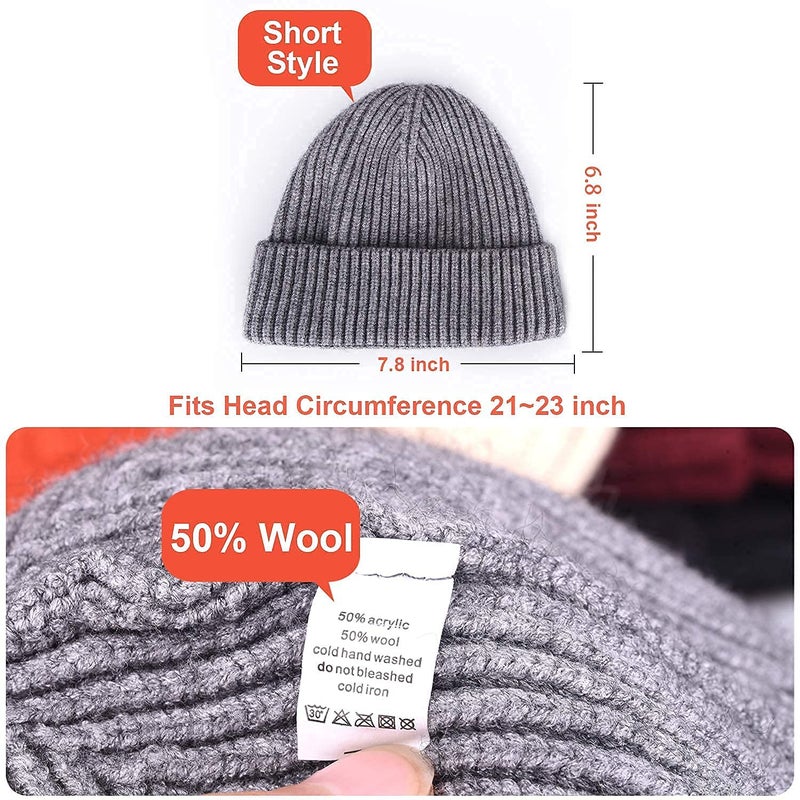 ROYBENS Swag Wool Knit Cuff Short Fisherman Beanie for Men Women, Winter Warm Hats, Gray - Image 4